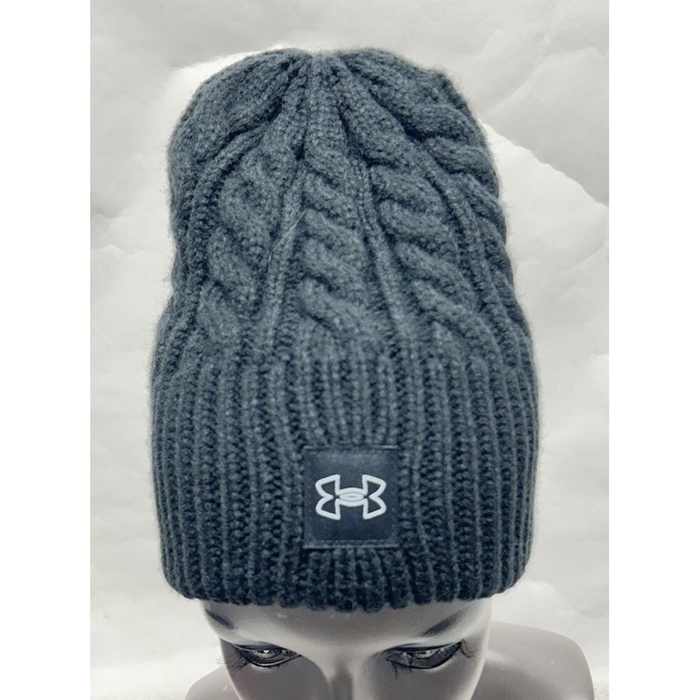 Under Armour Womens Halftime Cable Knit Black Beanie Hat New (T1)
